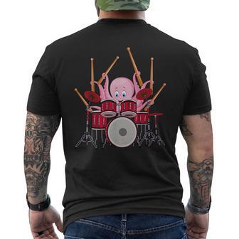 Octopus Playing Drums Musician Band Octopus Drummer Men's T-shirt Back Print - Monsterry