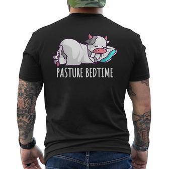 Pasture Bedtime Cute Cow Sleeping Pajamas Pjs Napping Men's T-shirt Back Print - Monsterry