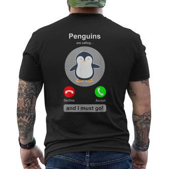 Penguin Phone Screen Penguin Calling Penguins Men's T-shirt Back Print - Seseable