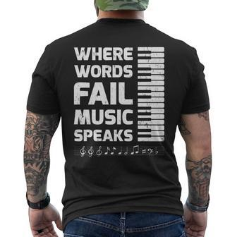 Piano Player Where Words Fail Music Speaks Men's T-shirt Back Print - Monsterry AU