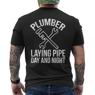 Plumbing Plumber Laying Pipe Day And Nigh Men's T-shirt Back Print | Mazezy