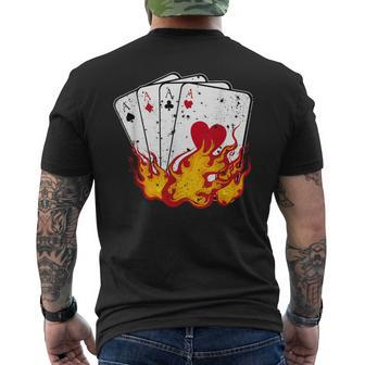 Poker 4 Aces Flames Texas Holdem Lucky Poker Men's T-shirt Back Print - Monsterry AU