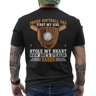 Proud Softball Dad Girl Stole My Heart Father's Day Men's T-shirt Back Print - Thegiftio UK