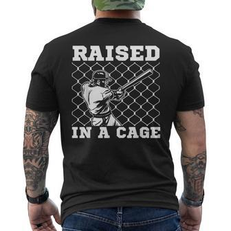 Raised In A Cage Baseball Coach Catcher Pitcher Men's T-shirt Back Print - Monsterry CA