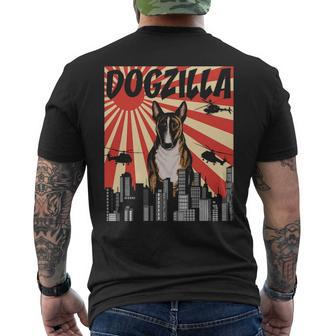 Retro Japanese Dogzilla Miniature Bull Terrier Men's T-shirt Back Print | Mazezy