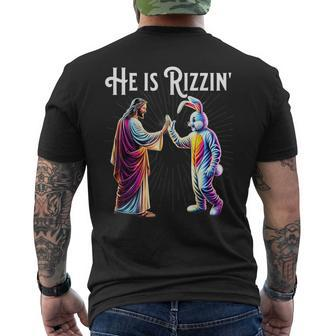 Rizz He Is Rizzin Jesus High Five Easter Bunny Men's T-shirt Back Print | Mazezy