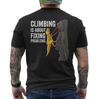 Rock Climbing T Rex Mountain Dinosaur Men's T-shirt Back Print | Mazezy