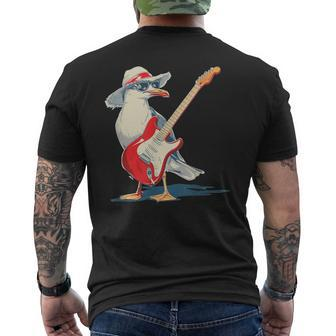 Seagull With Beach Hat And Electric Guitar Men's T-shirt Back Print - Monsterry UK