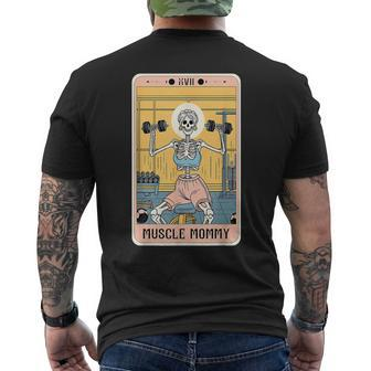 Skeleton Fitness Workout Muscle Mommy Tarot Card Men's T-shirt Back Print - Thegiftio