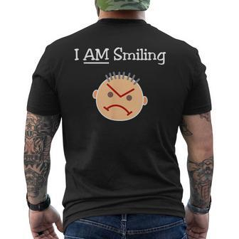 I Am Smiling Grouchy Angry Crabby Guy Dark Color Men's T-shirt Back Print - Monsterry