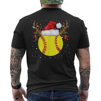 Softball Reindeer Santa Hat Christmas Holiday Mens Back Print T-shirt - Thegiftio