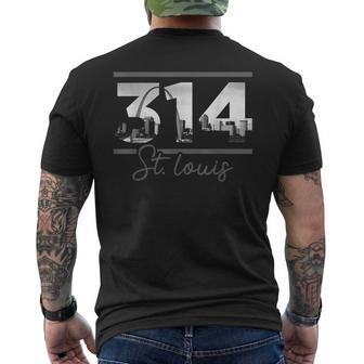 St Louis 314 Area Code Skyline Missouri Vintage Men's T-shirt Back Print - Seseable