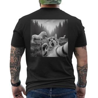 Surprised And Scared Cat Selfie With Unicorns Men's T-shirt Back Print - Monsterry AU