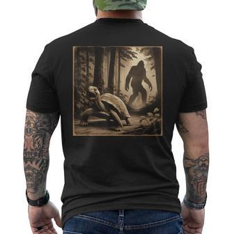 Surprised Scared Tortoise With Sasquatsch Bigfoot Men's T-shirt Back Print - Seseable