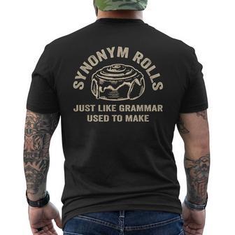 Synonym Rolls Joke Cinnamon Rolls Grammar Pun Teacher Men's T-shirt Back Print - Monsterry