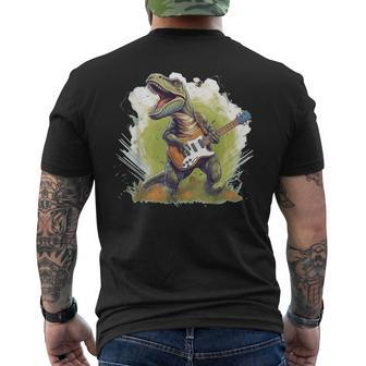 T Rex Dinosaurs With Cool Electric Guitar Men's T-shirt Back Print - Seseable