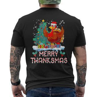 Turkey Santa Merry Thanksmas Christmas Thanksgiving V2 Mens Back Print T-shirt - Thegiftio