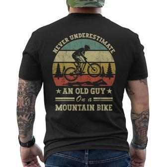 Never Underestimate An Old Guy On A Mountain Bike Men's T-shirt Back Print - Seseable