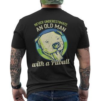 Never Underestimate An Old Man With A Pitbull Men's T-shirt Back Print | Mazezy