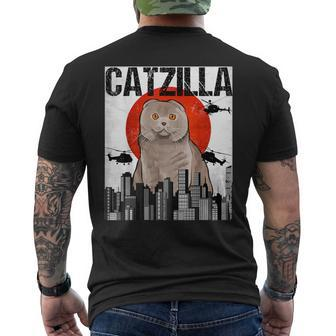 Vintage Japanese Catzilla Scottish Fold Cat Men's T-shirt Back Print - Monsterry UK