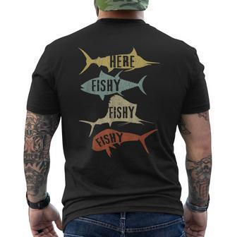Vintage Saltwater Fishing Here Fishy-Fishy Men's T-shirt Back Print - Monsterry DE