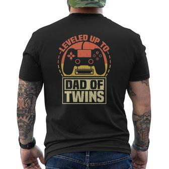 Gamer Dad Father's Day Leveled Up To Dad Of Twins Vintage Mens Back Print T-shirt | Mazezy