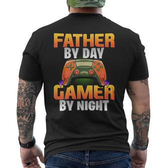 Gamer Dad Sayings Gaming Father By Day Gamer By Night Mens Back Print T-shirt | Mazezy