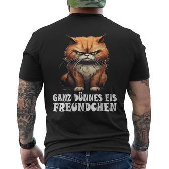 Ganz Dünnes Eis Freundchen Katze T-Shirt mit Rückendruck - Seseable