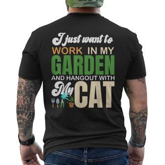 Gardening Graphic Cat Lover Gardener Garden Pet Plants Men's T-shirt Back Print - Seseable