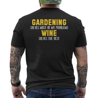 Gardening Solves Most Of My Problems Wine Solves The Rest Mens Back Print T-shirt - Thegiftio UK