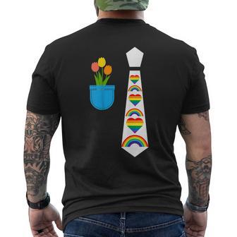 Gay Pride Parade Little Rainbows Tie Tux Costume With Tulips Men's T-shirt Back Print - Monsterry CA