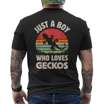 Gecko Just A Boy Who Loves Lizards Reptiles Retro Vintage Men's T-shirt Back Print - Monsterry