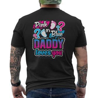 Gender Reveal Pink Or Blue Daddy Loves You Baby Shower Mens Back Print T-shirt | Mazezy