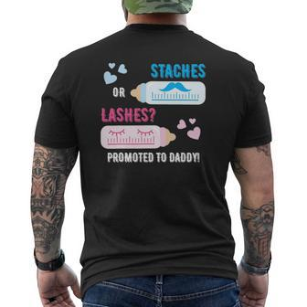 Gender Reveal Staches Or Lashes Promoted To Daddy Mens Back Print T-shirt | Mazezy