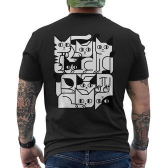 Geometric Cat Silhouette Abstract Kitten Classic Cute Cat Men's T-shirt Back Print - Seseable