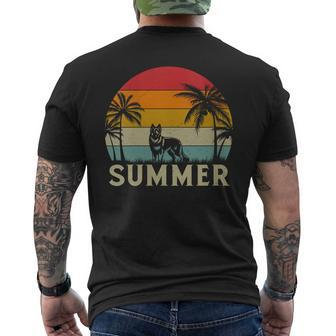 German Shepherd Dog Palm Tree Sunset Beach Vacation Summer Men's T-shirt Back Print | Mazezy