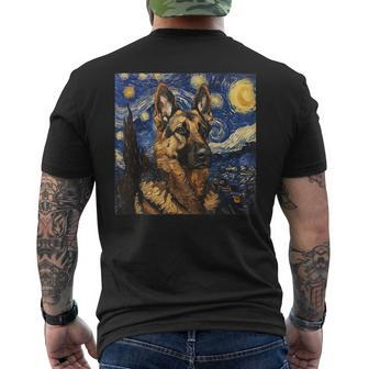 German Shepherd Dog Van Gogh Style Starry Night Men's T-shirt Back Print - Monsterry DE
