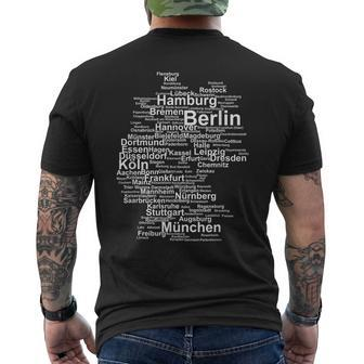 Germany Map Silhouette Towns Cities Berlin Hamburg Travel Men's T-shirt Back Print - Monsterry