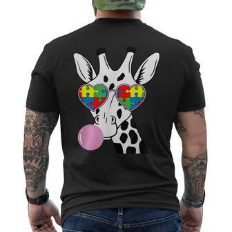 Giraffe Puzzle Piece Autism Awareness Autistic Warrior Men's T-shirt Back Print - Monsterry UK