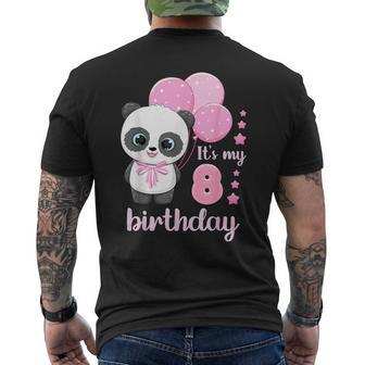 Girl 8 Year Old Panda Pink Balloons It's My 8Th Birthday Men's T-shirt Back Print - Thegiftio UK