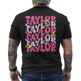 Girl Retro Taylor First Name Personalized Birthday Groovy Men's T-shirt Back Print | Mazezy