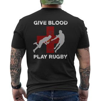 Give Blood Play Rugby Sports Gym Training Mens Back Print T-shirt | Mazezy