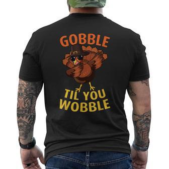 Gobble Til You Wobble Dabbing Turkey Thanksgiving Day Men's T-shirt Back Print - Monsterry