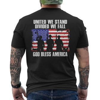 God Bless America United We Stand Divided We Fall Men's T-shirt Back Print - Monsterry