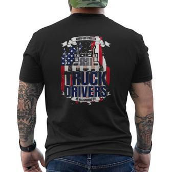 God Created Truck Drivers American Flag Mens Back Print T-shirt | Mazezy