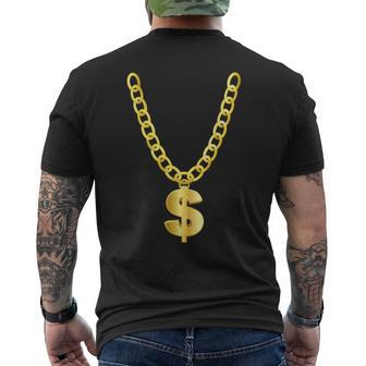 Gold Chain Necklace Dollar Sign Gangsta Men's T-shirt Back Print - Monsterry