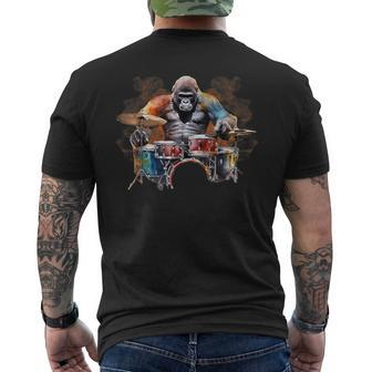 Gorilla Drumming Gorilla Playing Drums Drummer Men's T-shirt Back Print - Thegiftio UK