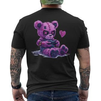 Goth Pastel Cute Creepy Kawaii Gamer Teddy Bear Gaming Men's T-shirt Back Print - Seseable