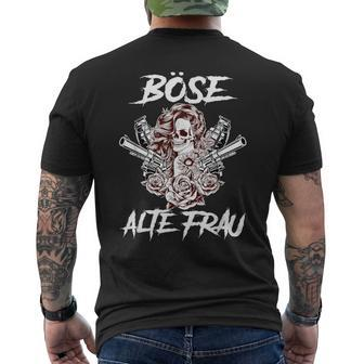 Gothic Kurzärmliges Herren-T-Kurzärmliges Herren-T-Shirt Schwarzes Böse Alte Frau Motiv mit Rosen und Schwertern - Seseable