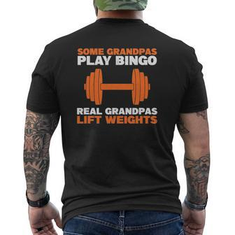 Grandpa Lift Weights Bodybuilding Grandfather Weightlifting Mens Back Print T-shirt | Mazezy